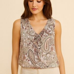 White House Black Market Tank Top Women’s 2 Paisley Sleeveless Blouse Metallic